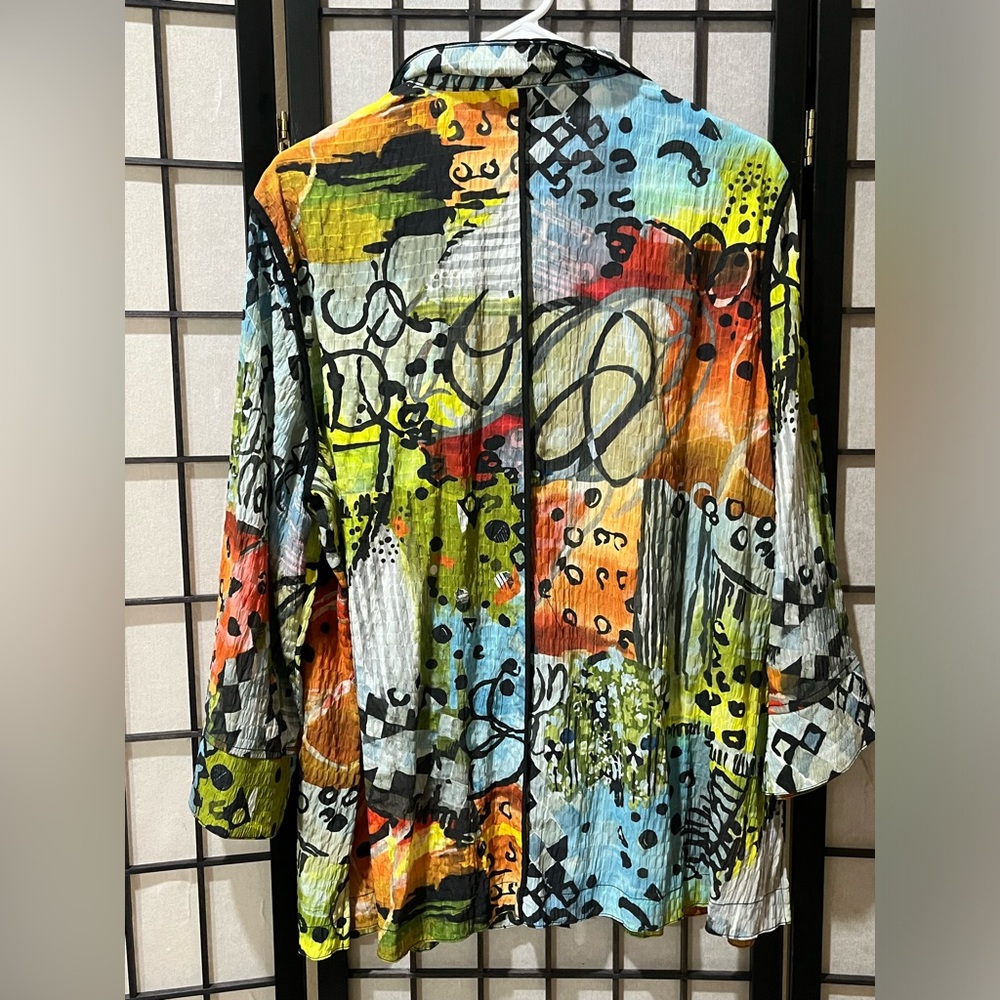 ALI MILES TEXTURED Abstract MULTI Print WIRE COLLAR BUTTON FRONT TUNIC SIZE 1X - Picture 5 of 13